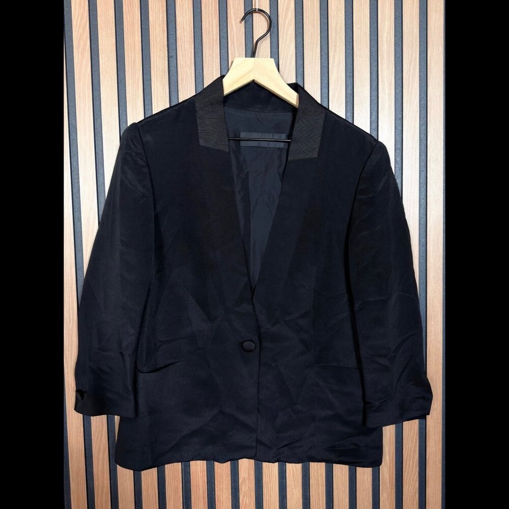 Jenni Kayne Blazer One Size Women’s Black One Button 100% Silk Suit Jacket